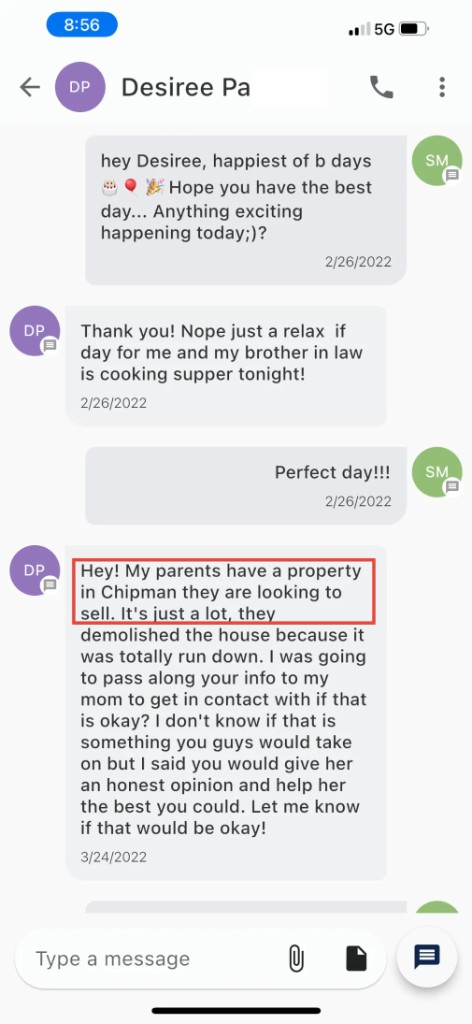 Birthday text leads to referral